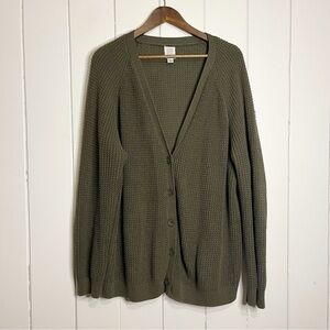 Core Olive Green Waffle Knit Cardigan. Size Large.